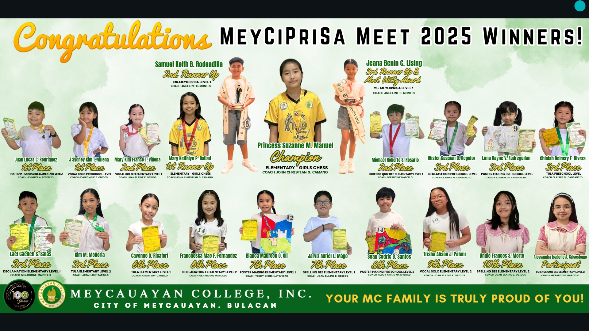 Meycauayan College, Inc. Celebrates Elementary Students’ Success at MeyCiPriSA 2025