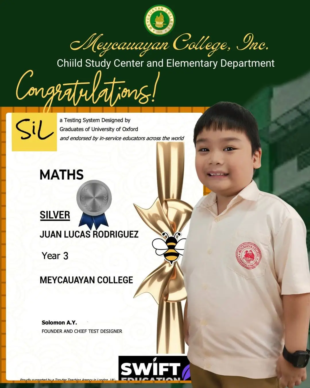 Meycauayan College, Inc. Pride: Juan Lucas Rodriguez Wins Silver in SiL STEM Math