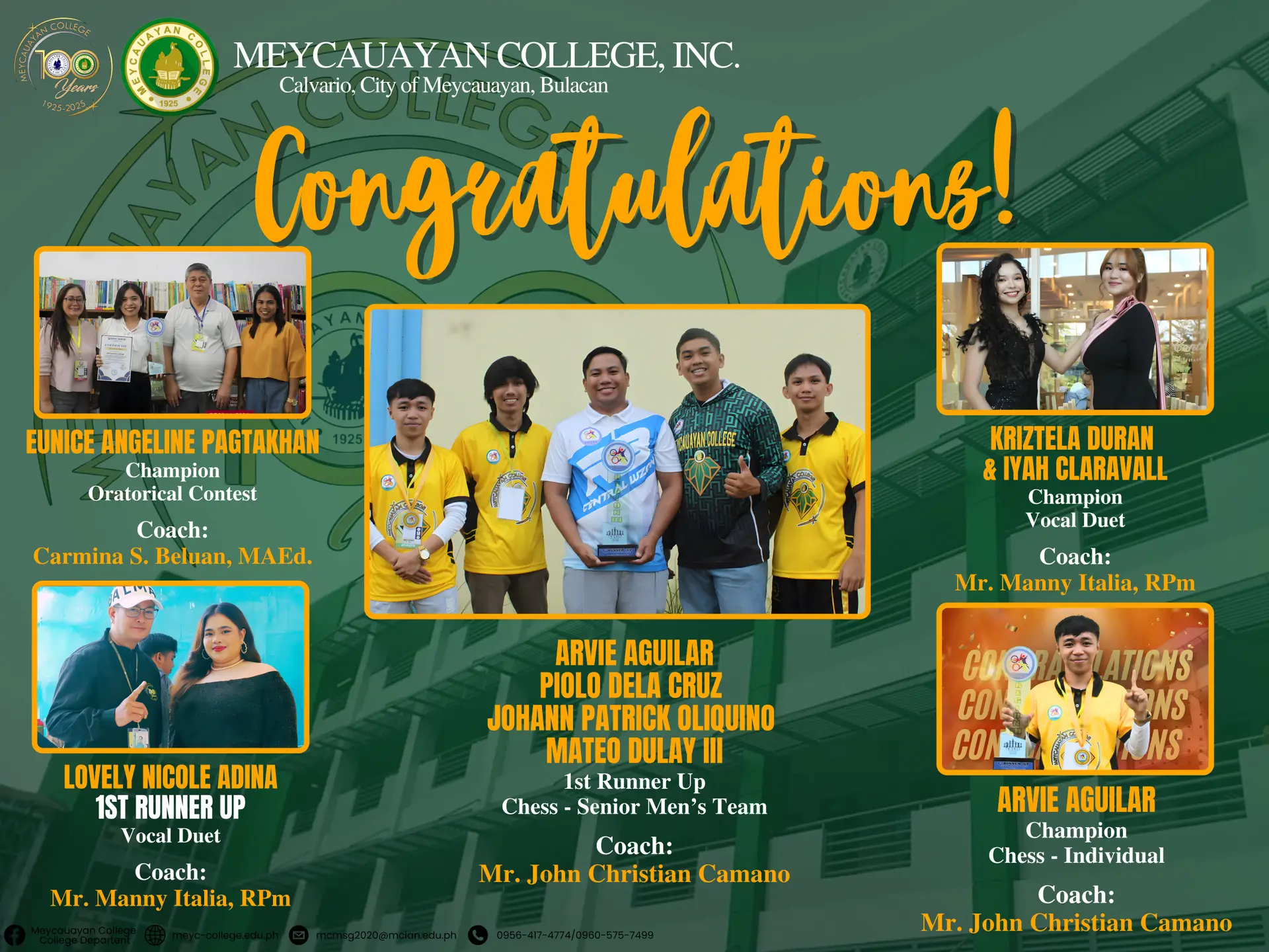 Meycauayan College, Inc.’s MC Diamonds roars upon the culmination of Private Schools Athletic Association Regionals.