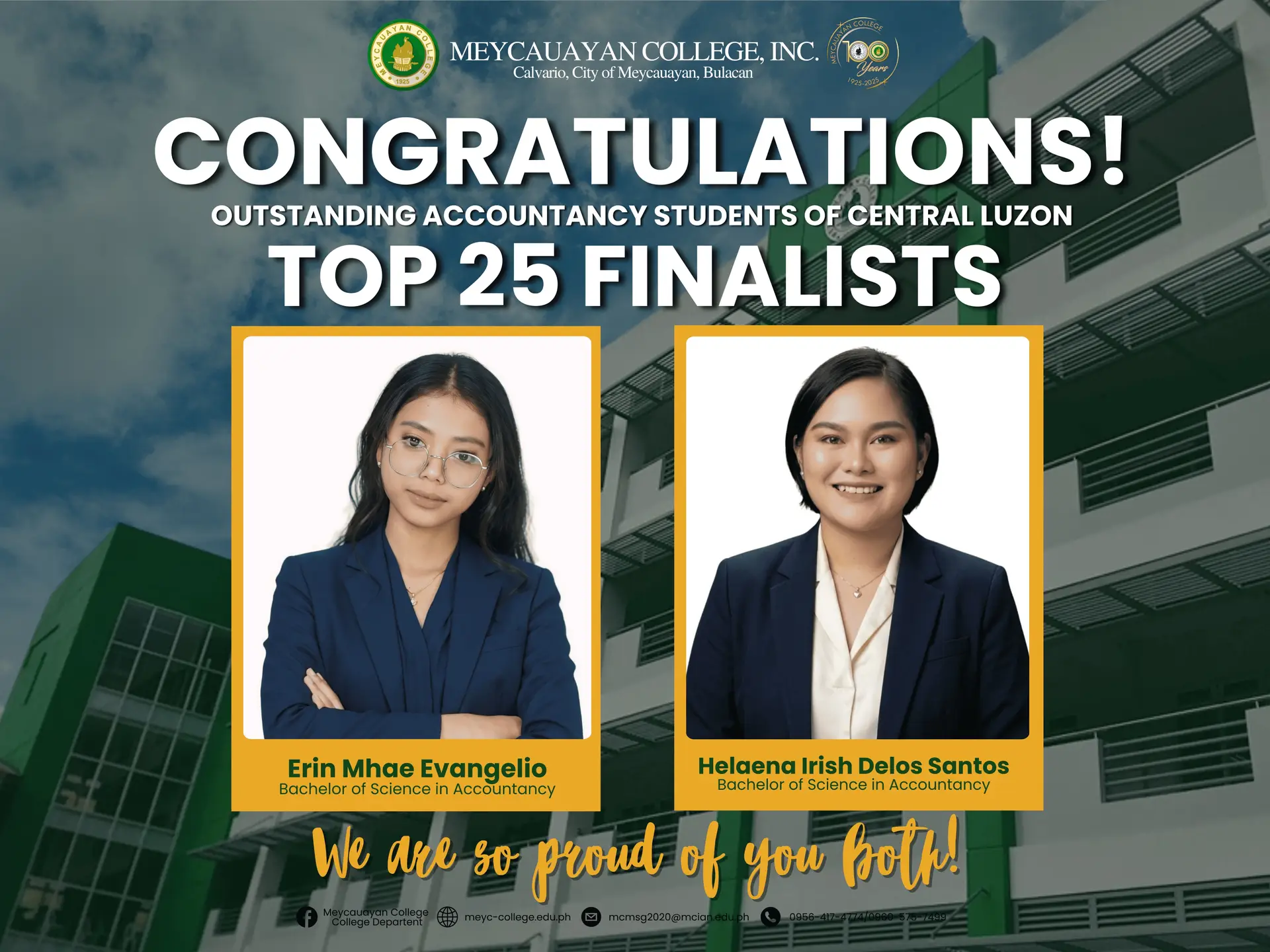 Evangelio and Delos Santos Earn Spot in Top 25 Outstanding Accountancy Students of Central Luzon